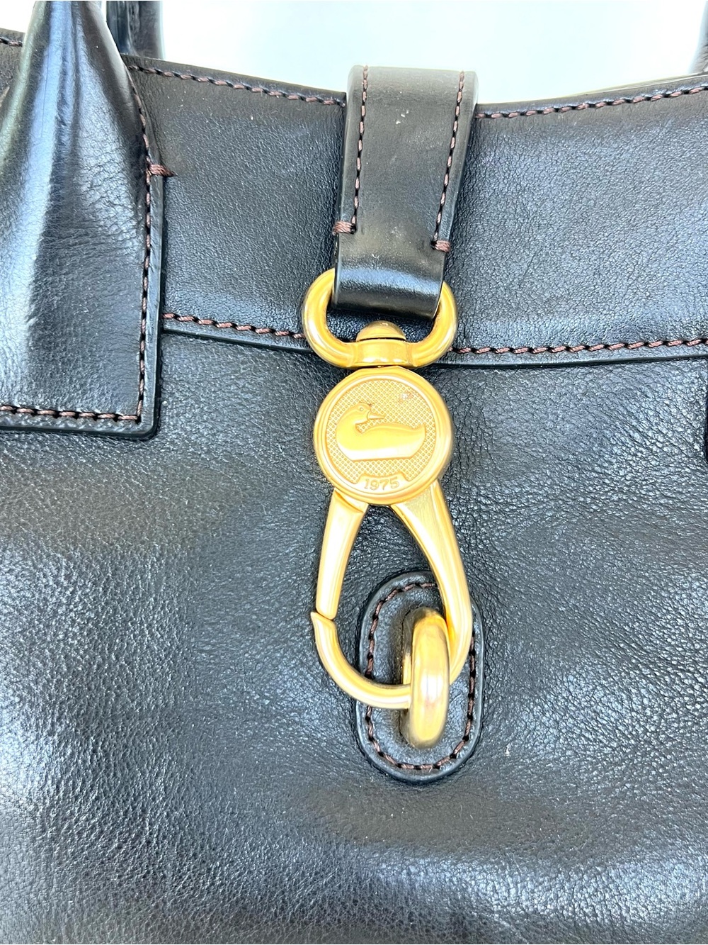 DOONEY & BOURKE Florentine Large Amelie Black Leather Logo Lock Shoulder Tote - Picture 3 of 15